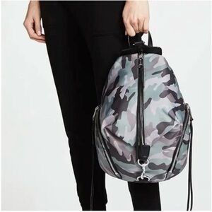 Rebecca Minkoff Green Camo Julian Nylon Leather Trim Backpack Tassel Zip Pull
